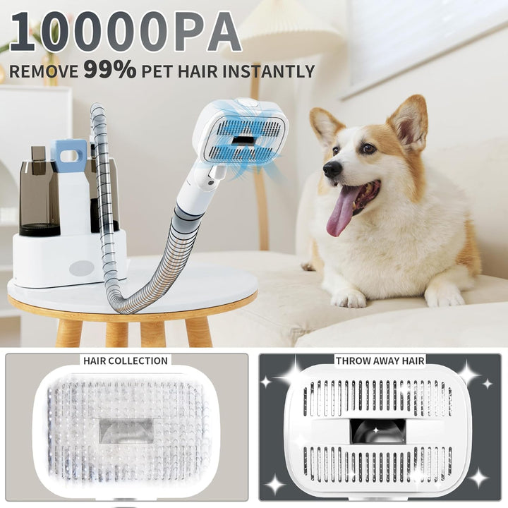 6 in 1 Dog Grooming Vacuum & Dryer Kit, All 2.1L Double Cup Separator Design, 10000Pa Dog Vacuum for Shedding Grooming, Pet Grooming Kit with Pet Electric Clippers, Dog Blower