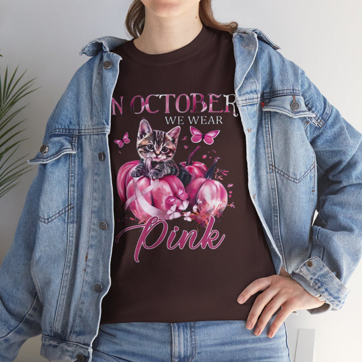 In October We Wear Pink Cat Breast Cancer Awareness - Interesting Cat Classic T-Shirt