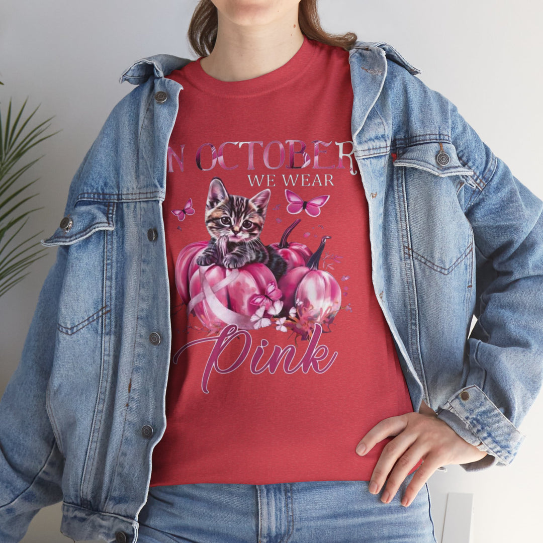 In October We Wear Pink Cat Breast Cancer Awareness - Interesting Cat Classic T-Shirt