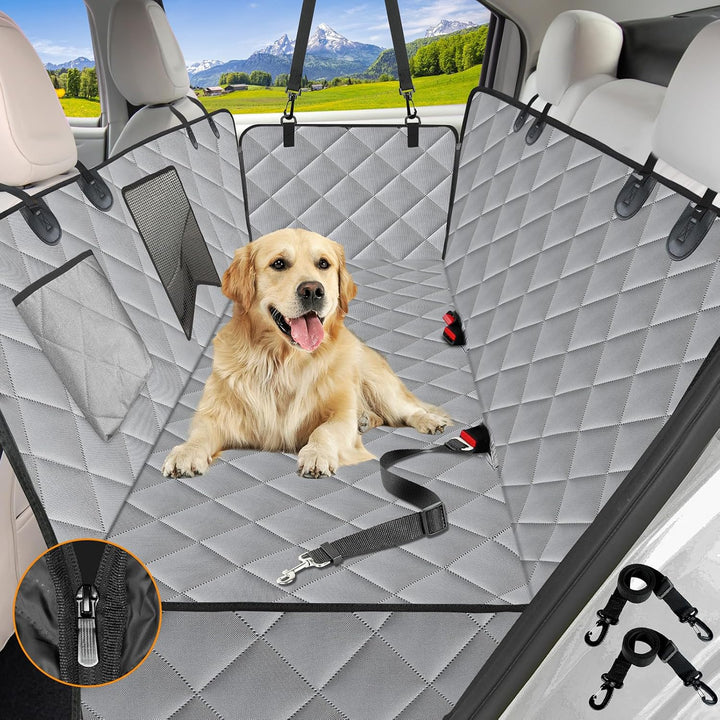 Dog Car Seat Cover for Back Seat,Waterproof Hammock with Mesh Window, Anti-Scratch Nonslip Car Seat Protector for Dogs, 600D Heavy Duty Dog Seat Cover for Cars Trucks and Suvs