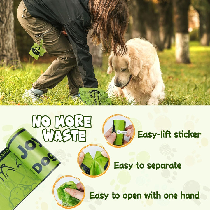 Strong-Endurance Dog Poop Bag Set with Dispenser & Leash Clip, Thick Waste Poop Bags for Puppy/Small/Medium/Large Dog & Cat