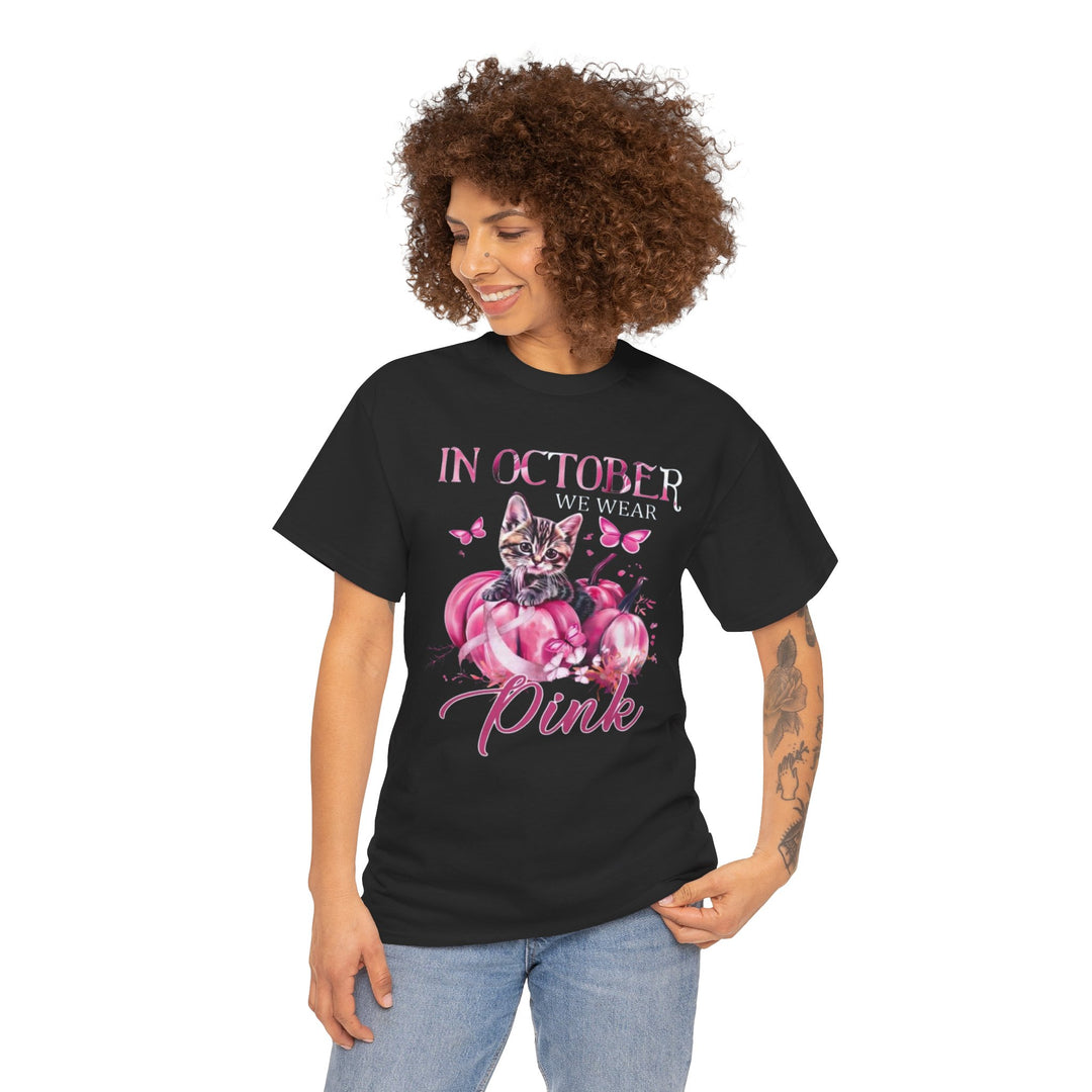 In October We Wear Pink Cat Breast Cancer Awareness - Interesting Cat Classic T-Shirt