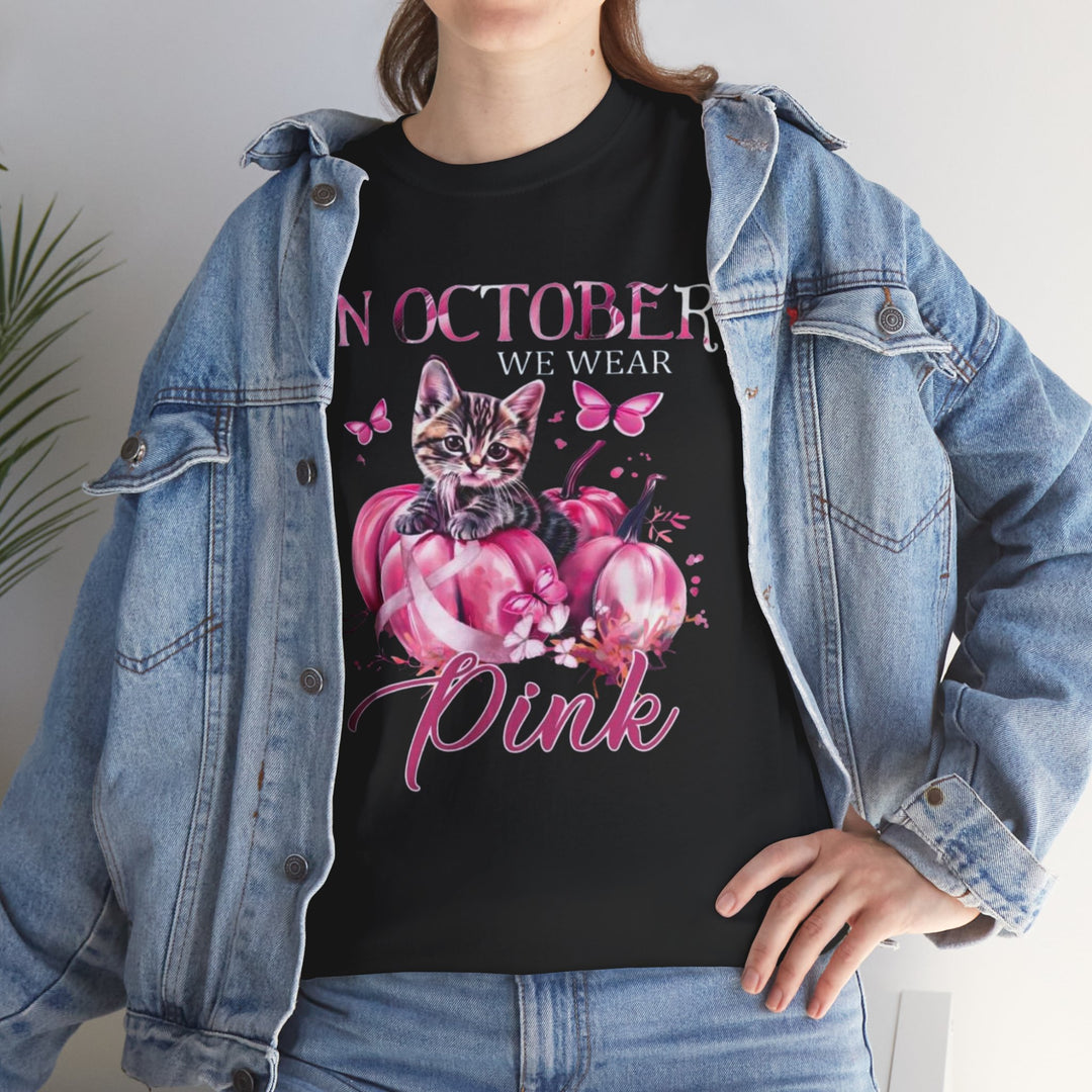 In October We Wear Pink Cat Breast Cancer Awareness - Interesting Cat Classic T-Shirt