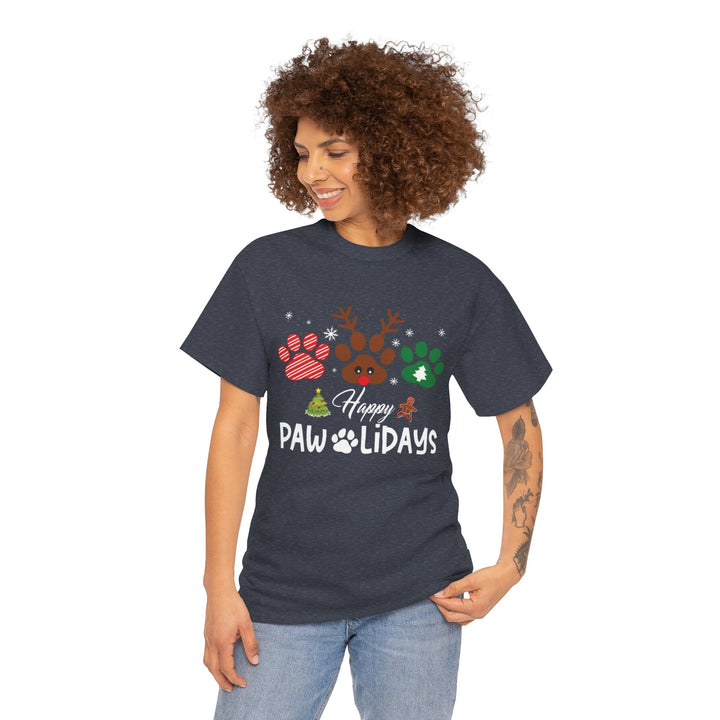 Happy Pawlidays Unisex  Cotton Tee - Every Purchase Feeds Shelter Animals