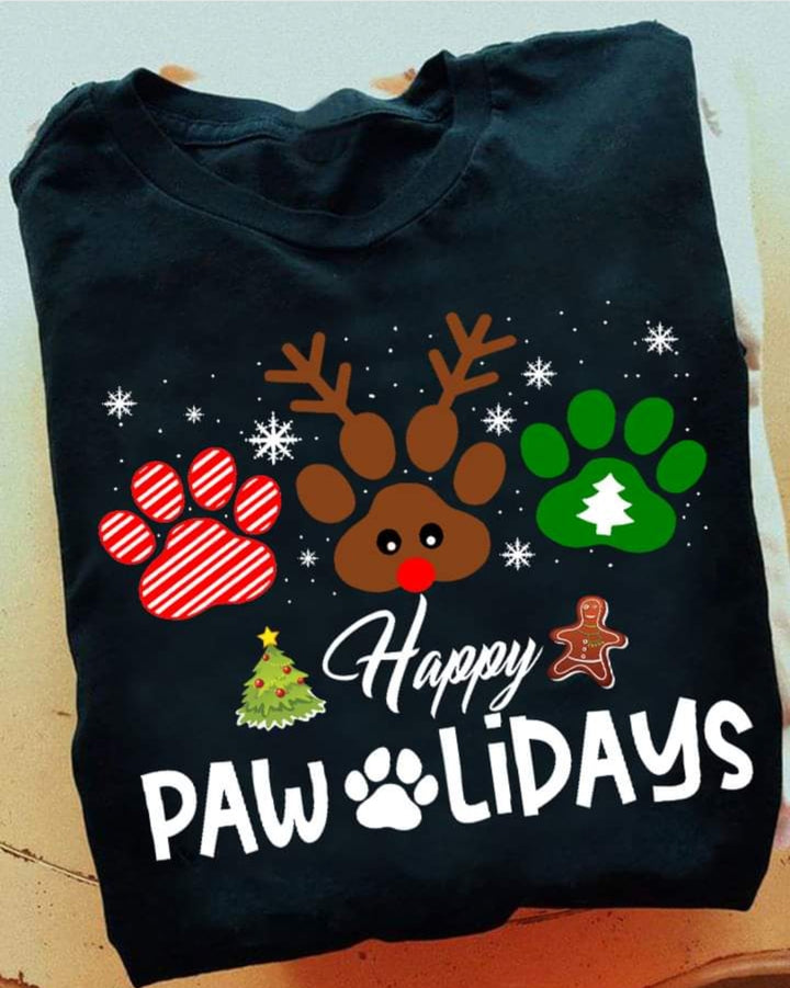 Happy Pawlidays Unisex  Cotton Tee - Every Purchase Feeds Shelter Animals