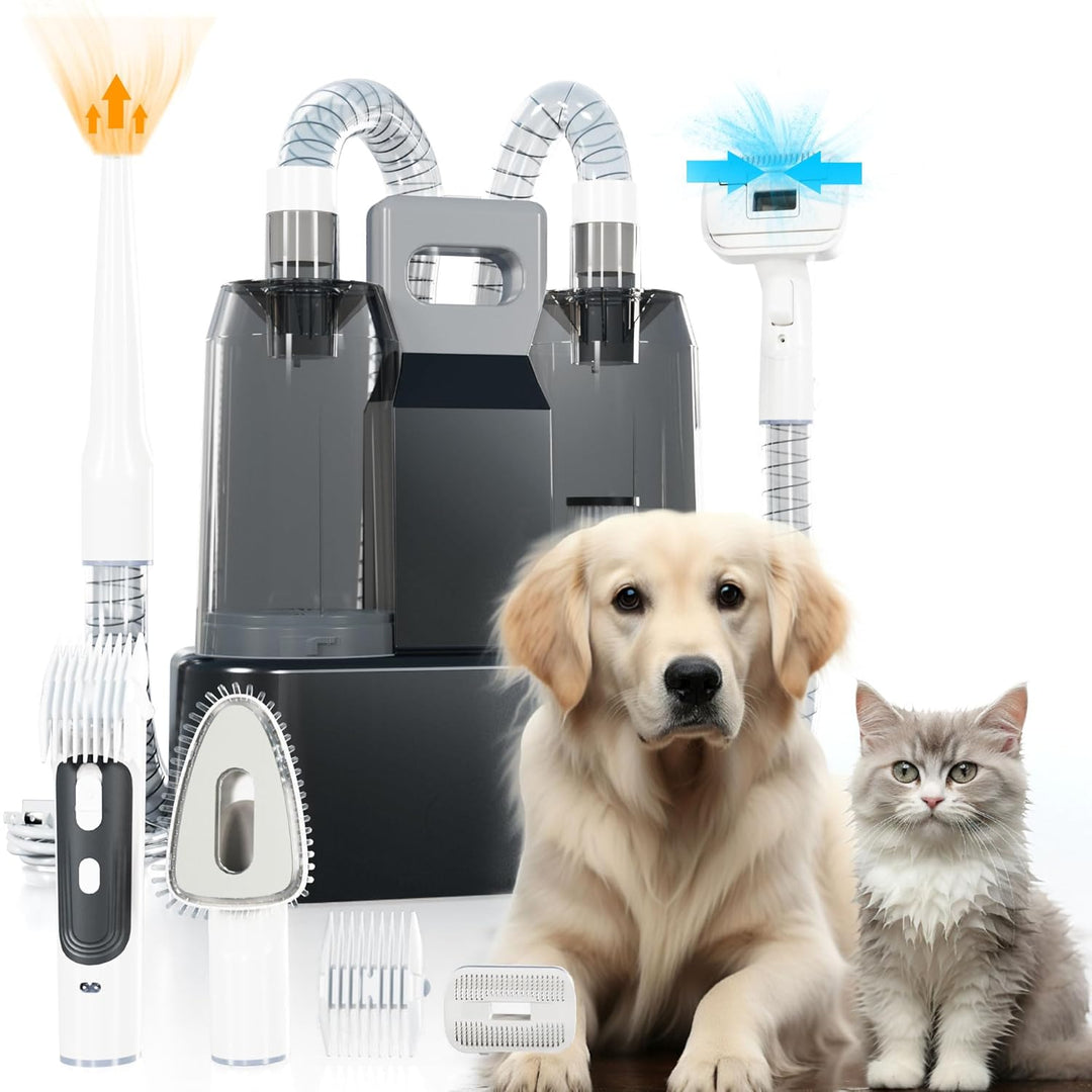 6 in 1 Dog Grooming Vacuum & Dryer Kit, All 2.1L Double Cup Separator Design, 10000Pa Dog Vacuum for Shedding Grooming, Pet Grooming Kit with Pet Electric Clippers, Dog Blower